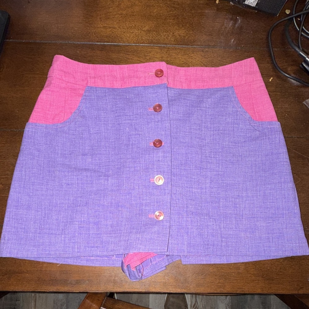 Vintage Handmade Women's Purple/Pink Colorblock Button Front Skort Pockets Prep